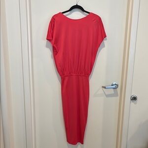 H&M Red Midi Dress with Bateau Neckline and Dolman Sleeves